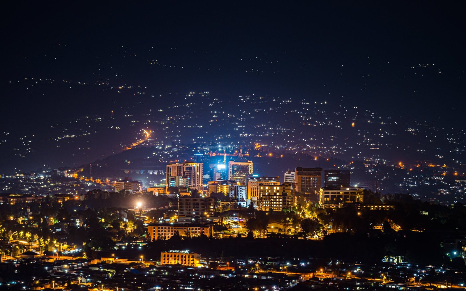 City lights at night from the hills