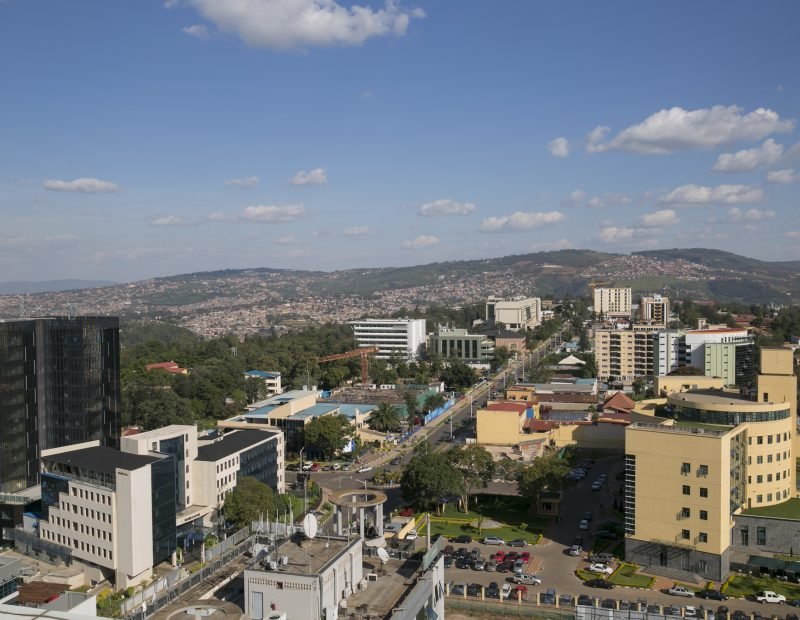 City skyline and surrounding hills by day