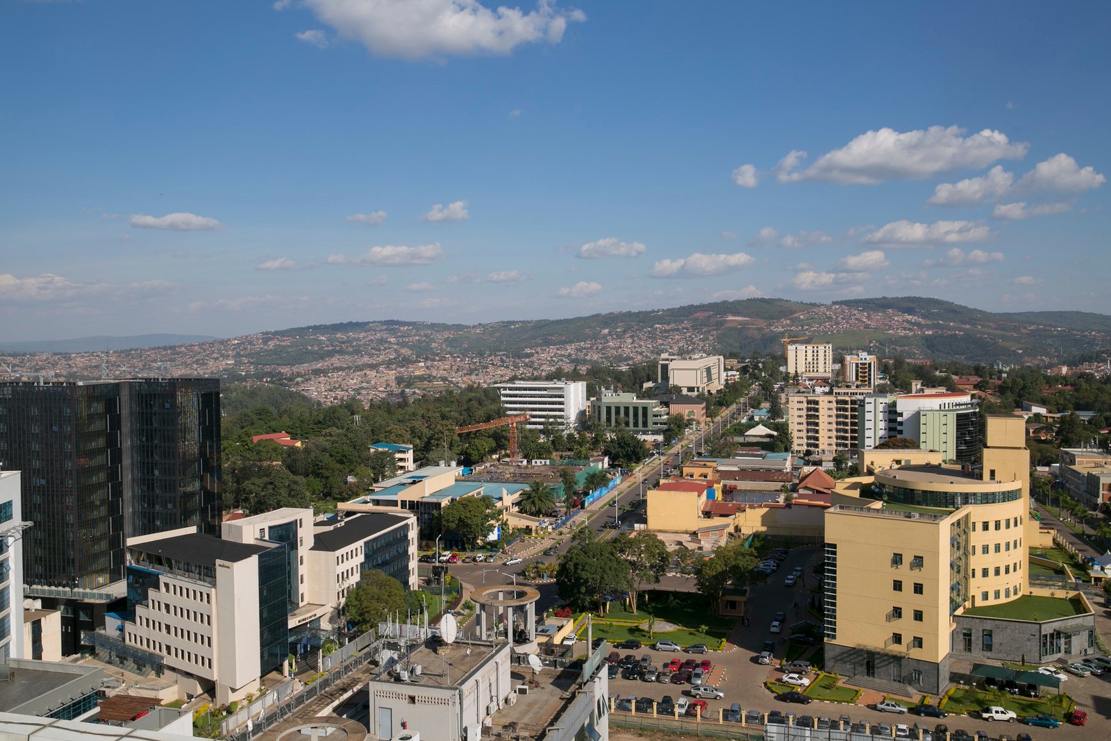 City skyline and surrounding hills by day