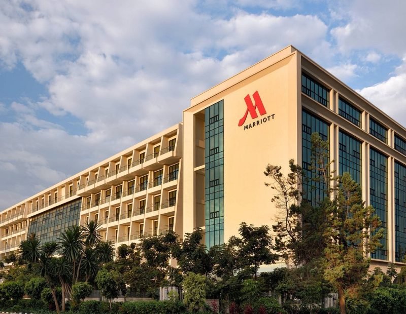 Marriott hotel exterior at golden hour