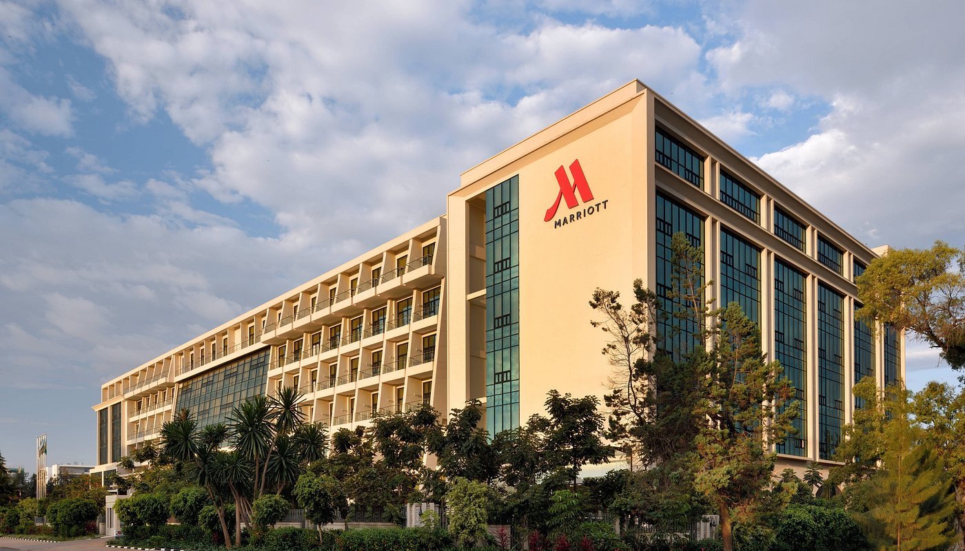 Marriott hotel exterior at golden hour
