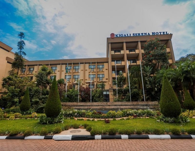Serena hotel facade and manicured gardens
