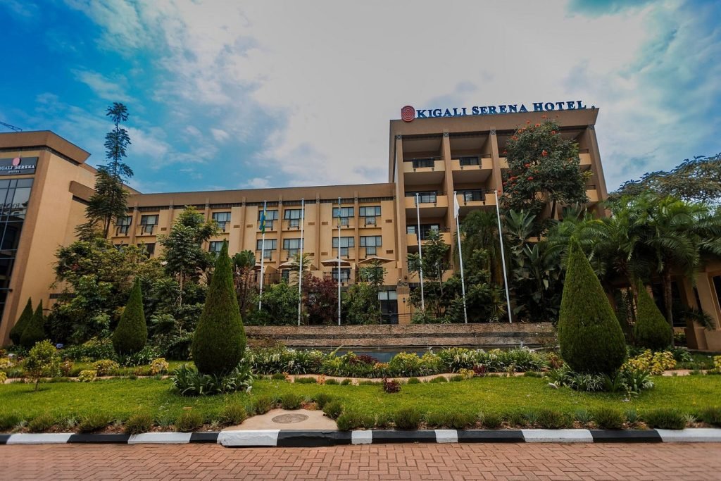 Serena hotel facade and manicured gardens