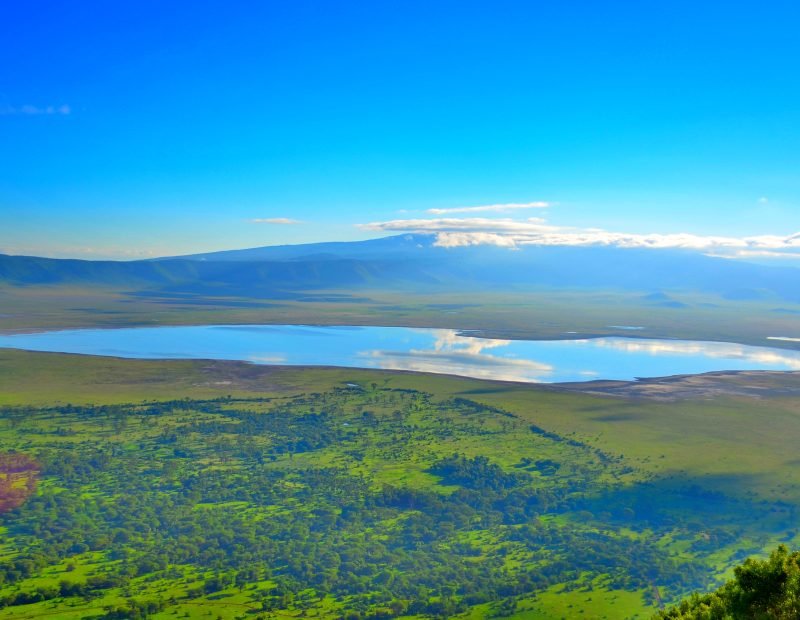 Crater floor and soda lake seen from the rim